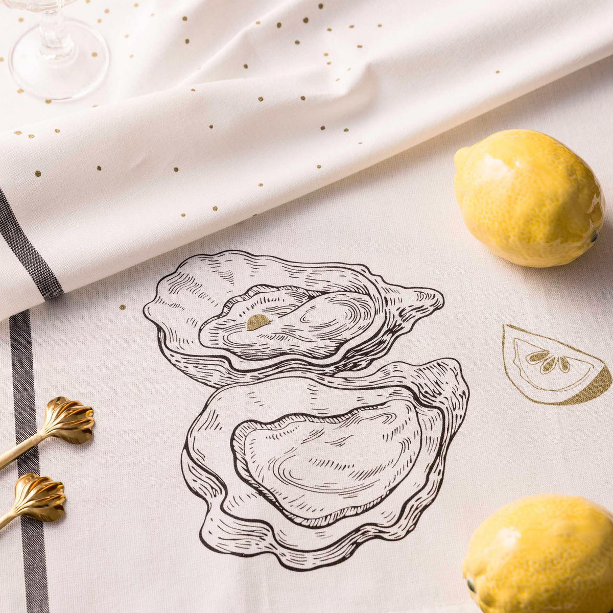 KÜCHENTUCH Huîtres et Citron weiß 50 x 70 cm - Weiß, Textil (50/70cm)