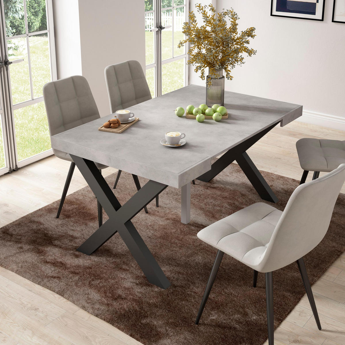 KONSOLENTISCH ausziehbar 58 bis 140cm, für 6 Gäste, zementgrau, 90/58/73cm - Grau, Holzwerkstoff (90/140/73cm) - Skraut Home