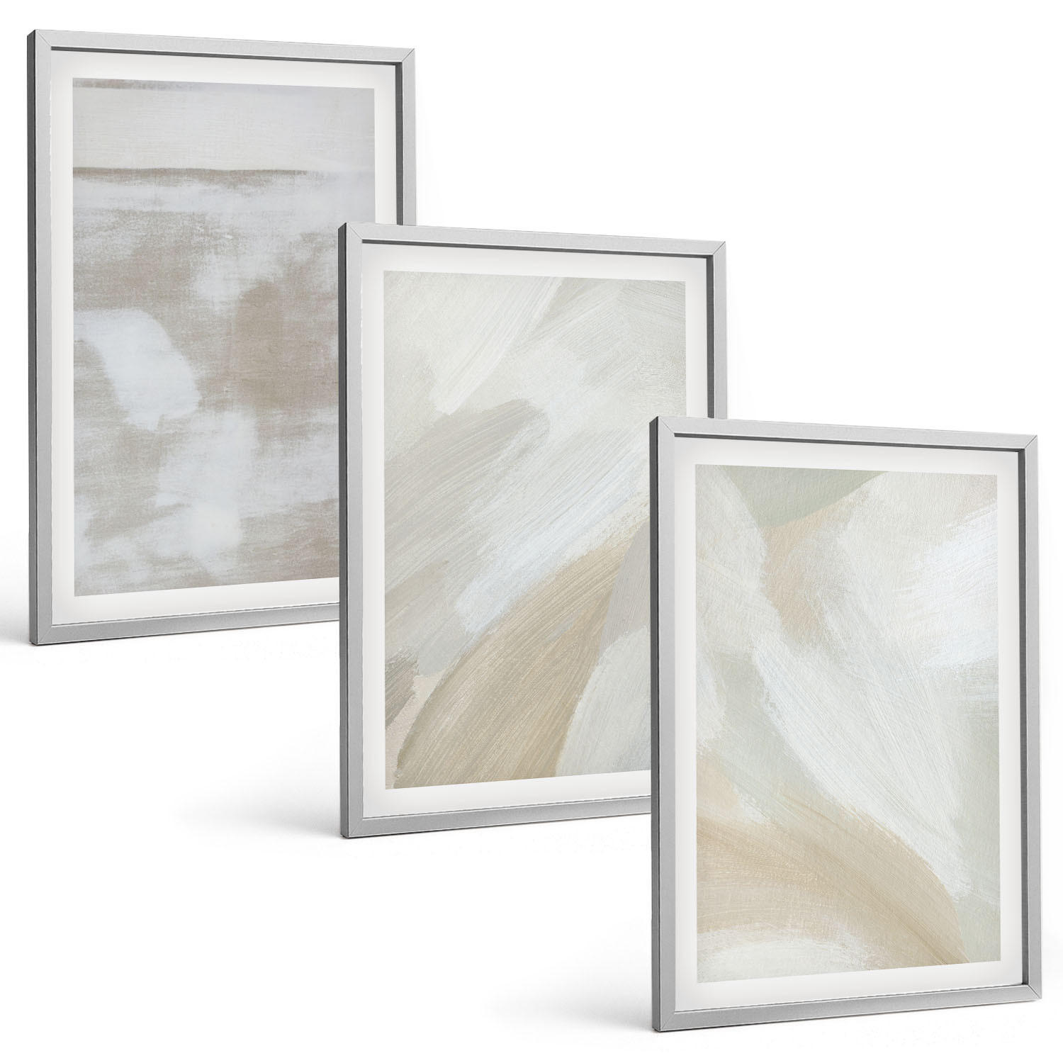 BILDER SET 3er Set - 40x60 cm Silberner Rahmen - Abstrakte Pinselstriche - Silberfarben, Kunststoff (40/60cm) - TULUP