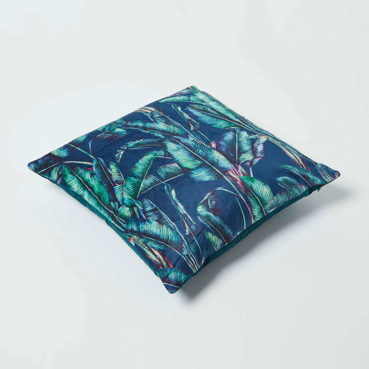 KISSENHÜLLE Banana Leaf – Samt dunkelblau 46/46 cm - Blau, Textil (46/46cm) - Homescapes