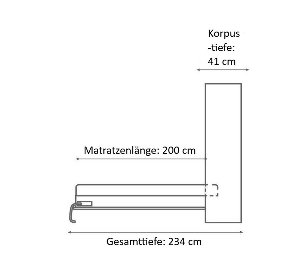 SCHRANKBETT Wandklappbett vertikal VB 140x200 - Weiß Hochglanz (Fronten) - Weiß Hochglanz, Holzwerkstoff (140/200cm) - QMM TraumMöbel