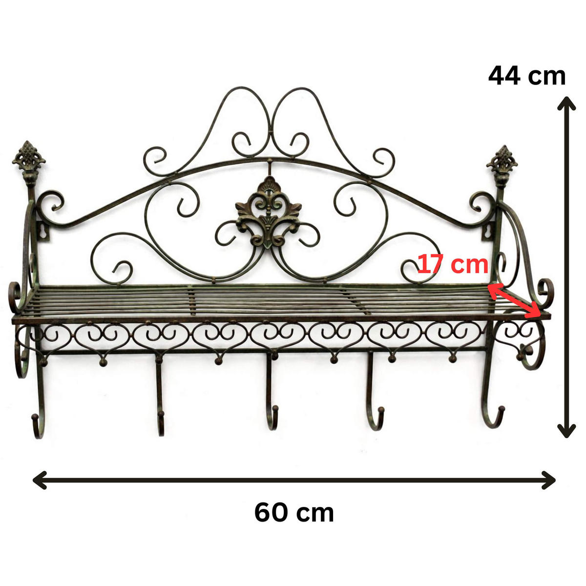 WANDGARDEROBE Metall mit Ablage Garderobe 60 cm - Grün, Metall (60/44/17cm) - DanDiBo