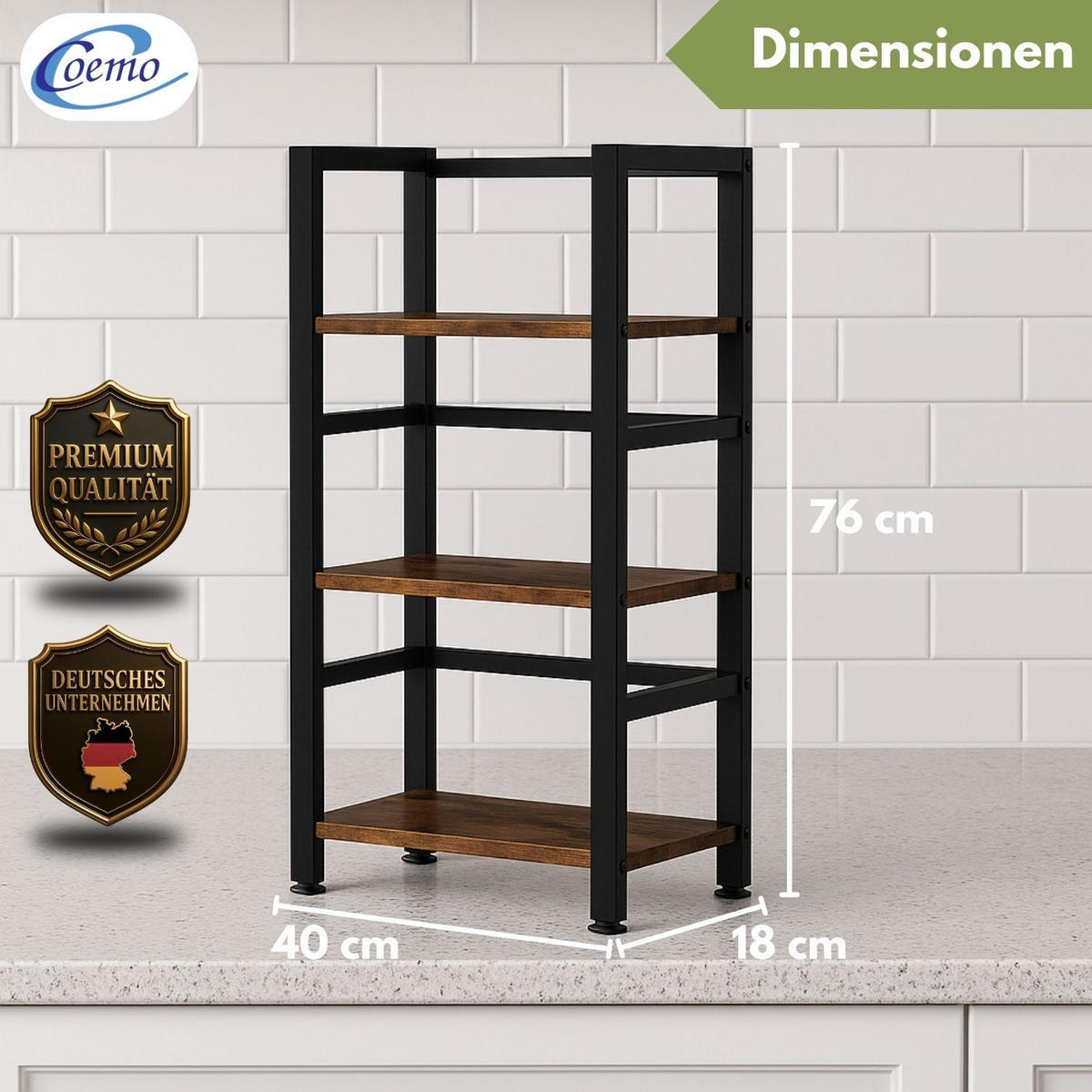 KÜCHENREGAL VINTAGE Metall + Holz 40/18/76 cm - Braun, Metall (18/76/40cm) - Mein-Regal