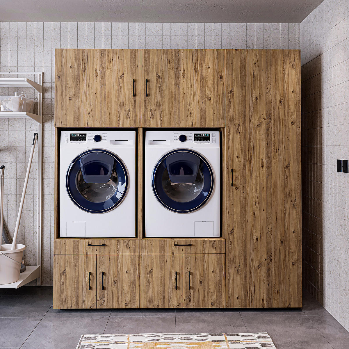 WASCHMASCHINENSCHRANK Serie 3 194cm Breit, 205cm Hoch - Eichefarben, Holzwerkstoff (194/205/67cm)