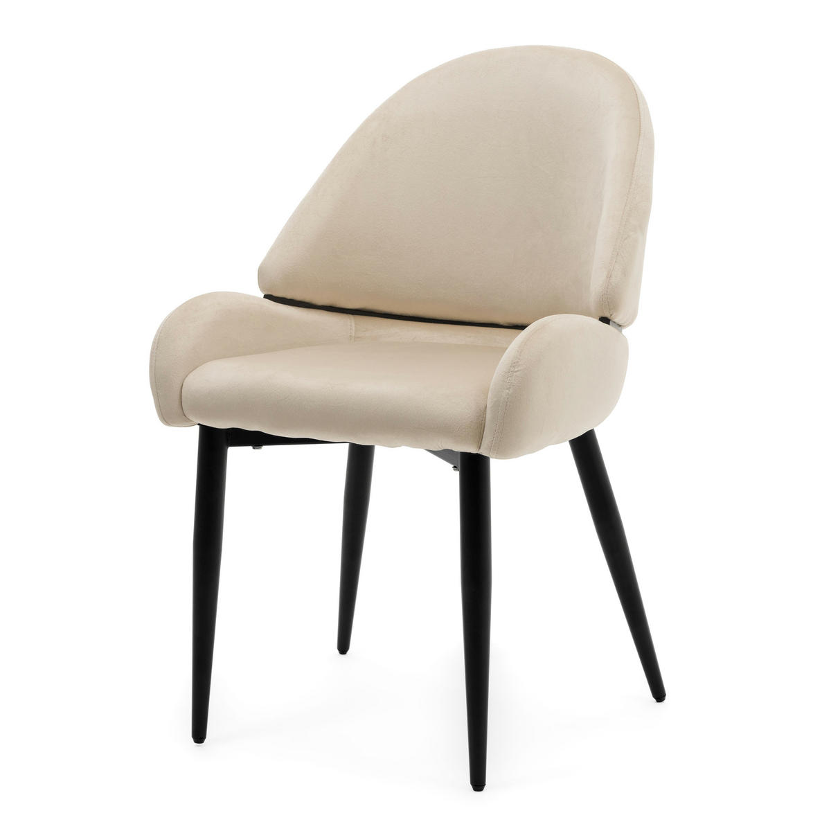 STUHL BERGAMO gepolsterter mit Steppung - beige - Samt Velour - Beige/Schwarz, Textil/Metall (56/91/61cm) - NEW HOME