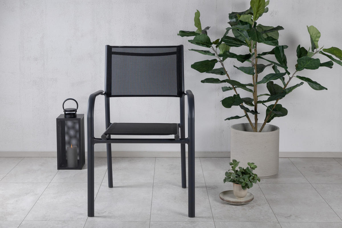 GARTENESSSTUHL SANTORINI Schwarz 56x55x90 cm - Schwarz, Metall (56/90/55cm) - FURNLUX