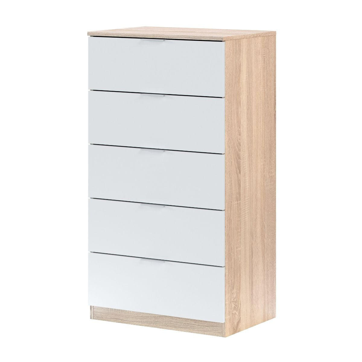 KOMMODE 5 Schubladen Kommoden - L60 cm - Eichefarben/Weiß, Holzwerkstoff (40/110/60cm) - Calicosy
