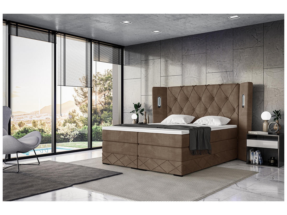 BOXSPRINGBETT Manuel - Schwarz/Braun, Holzwerkstoff/Textil (140/200cm) - Meblini