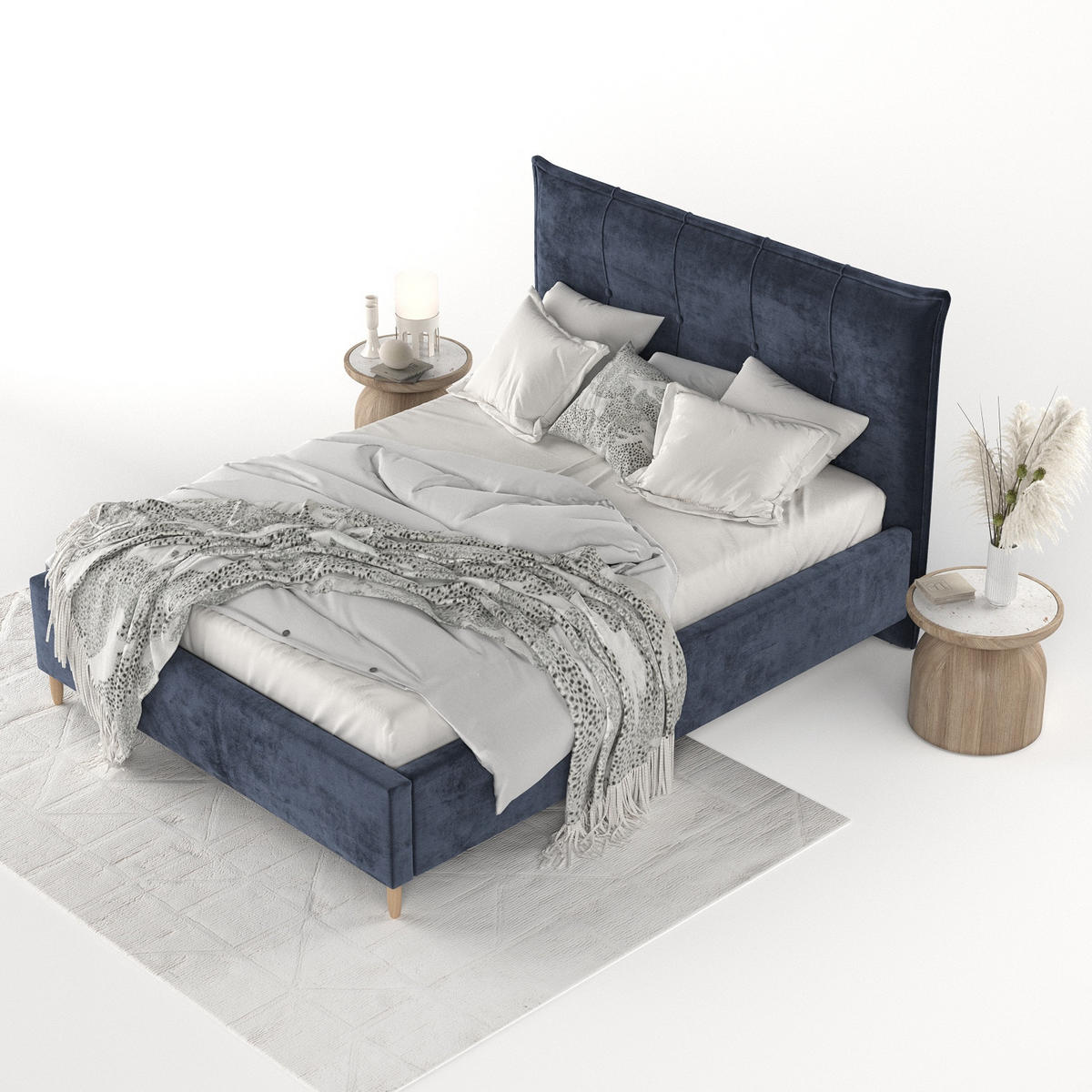 POLSTERBETT Plaza 160/200 cm Marineblau im Lotta Stoff - Naturfarben/Dunkelblau, Holz/Holzwerkstoff (160/200cm) - AltaBeds