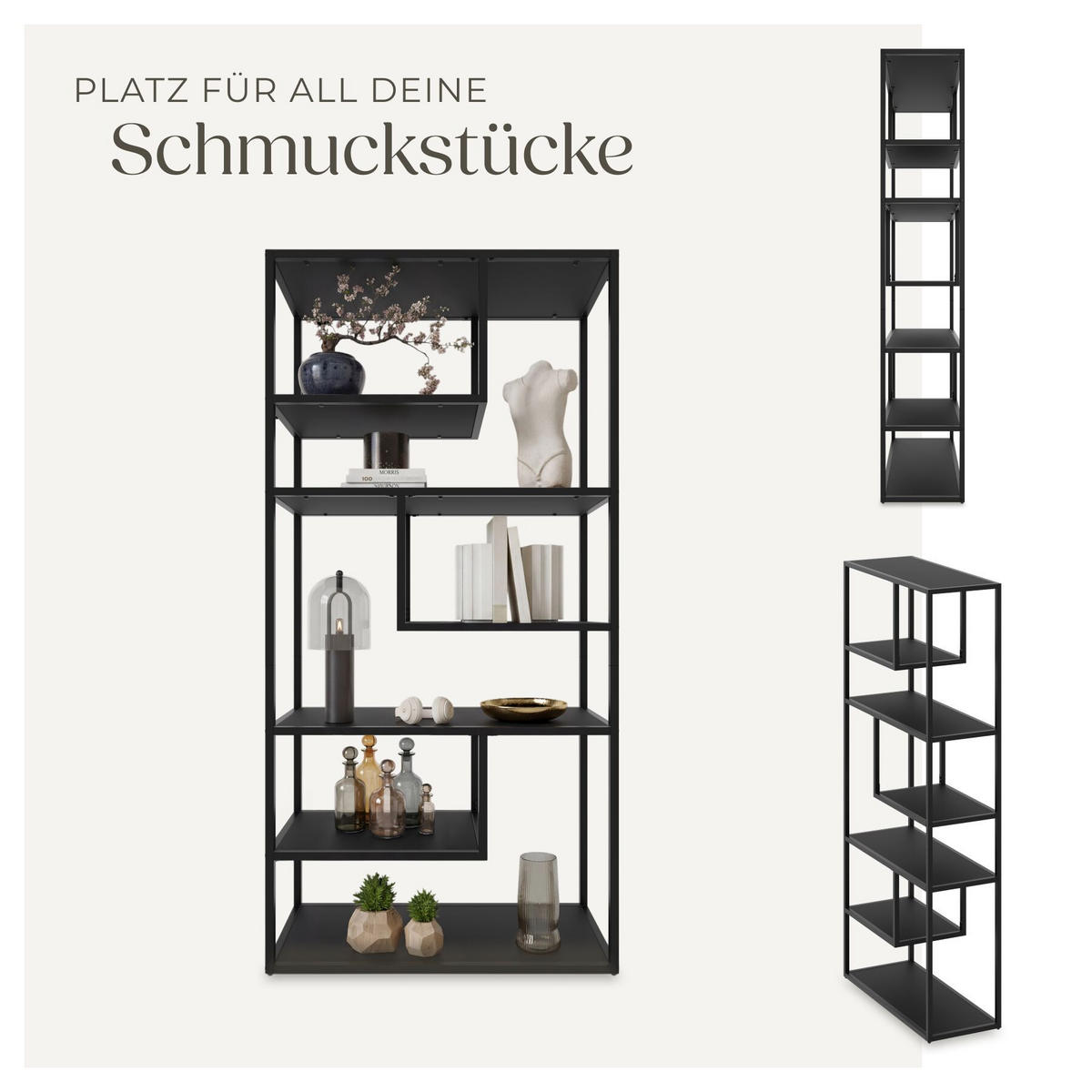 STANDREGAL Venda, inklusive Kippschutz, 85 x 35 x 188 cm , schwarz - Schwarz, Holzwerkstoff (85/188/35cm) - tectake