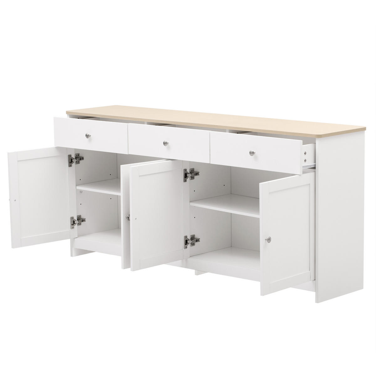 SIDEBOARD 160/37/75 cm Weiß/Holzfarbe aus MDF mit 3 Schubladen und 4 Türen - Weiß, Holzwerkstoff (37/75/160cm) - OKMYHOME