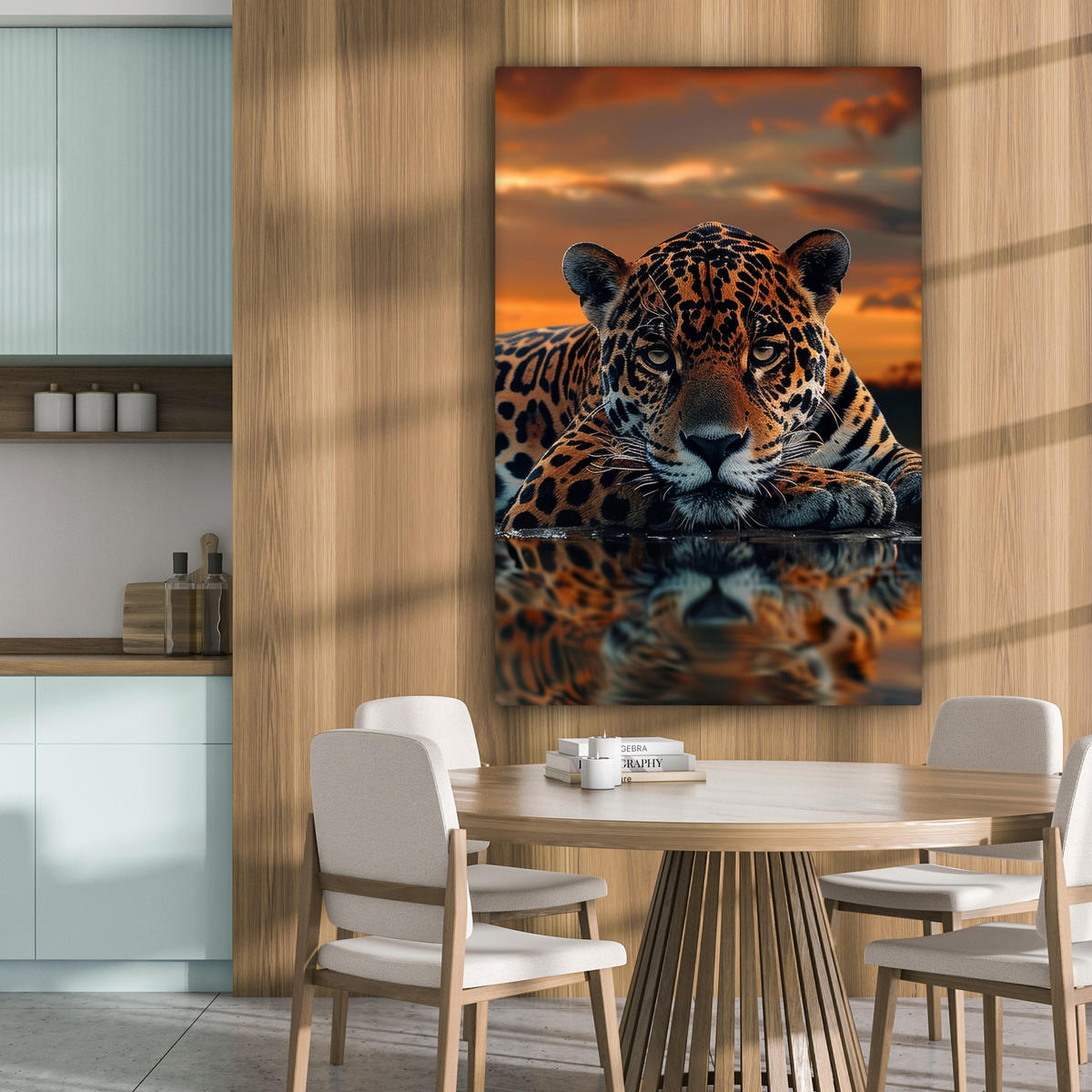 LEINWANDBILD Natur - Leopard - Tier - Sonnenuntergang - Modern 80x120 cm - Orange, Textil (80/120cm) - MuchoWow