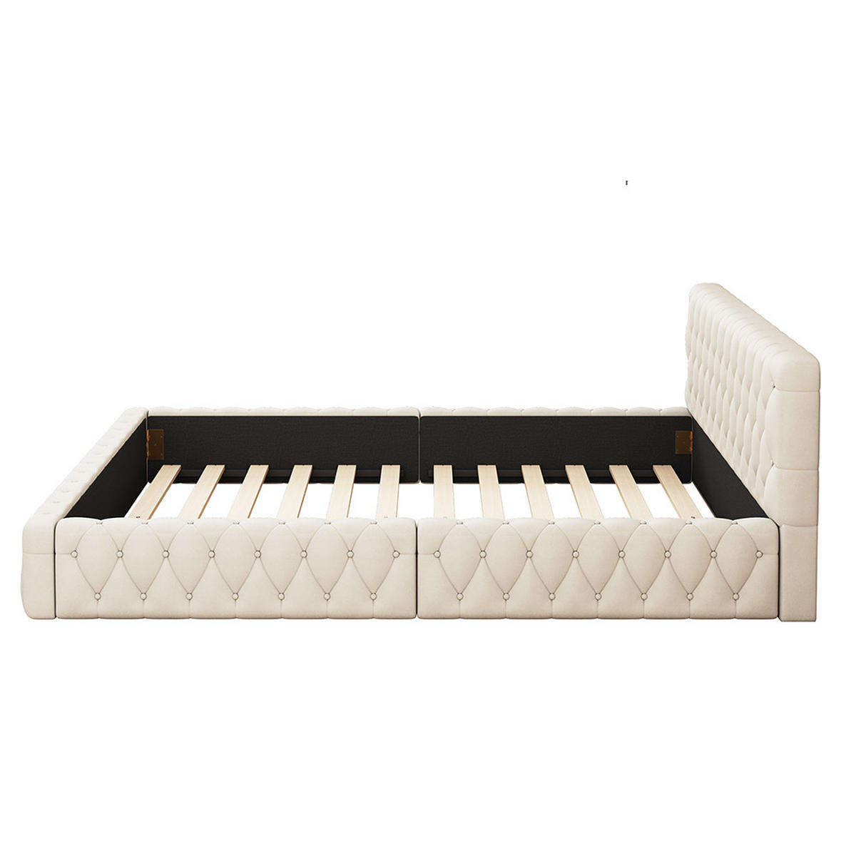 POLSTERBETT 140/200 cm in Beige Samt - Beige, Holz/Textil (140/200cm) - KOMHTOM