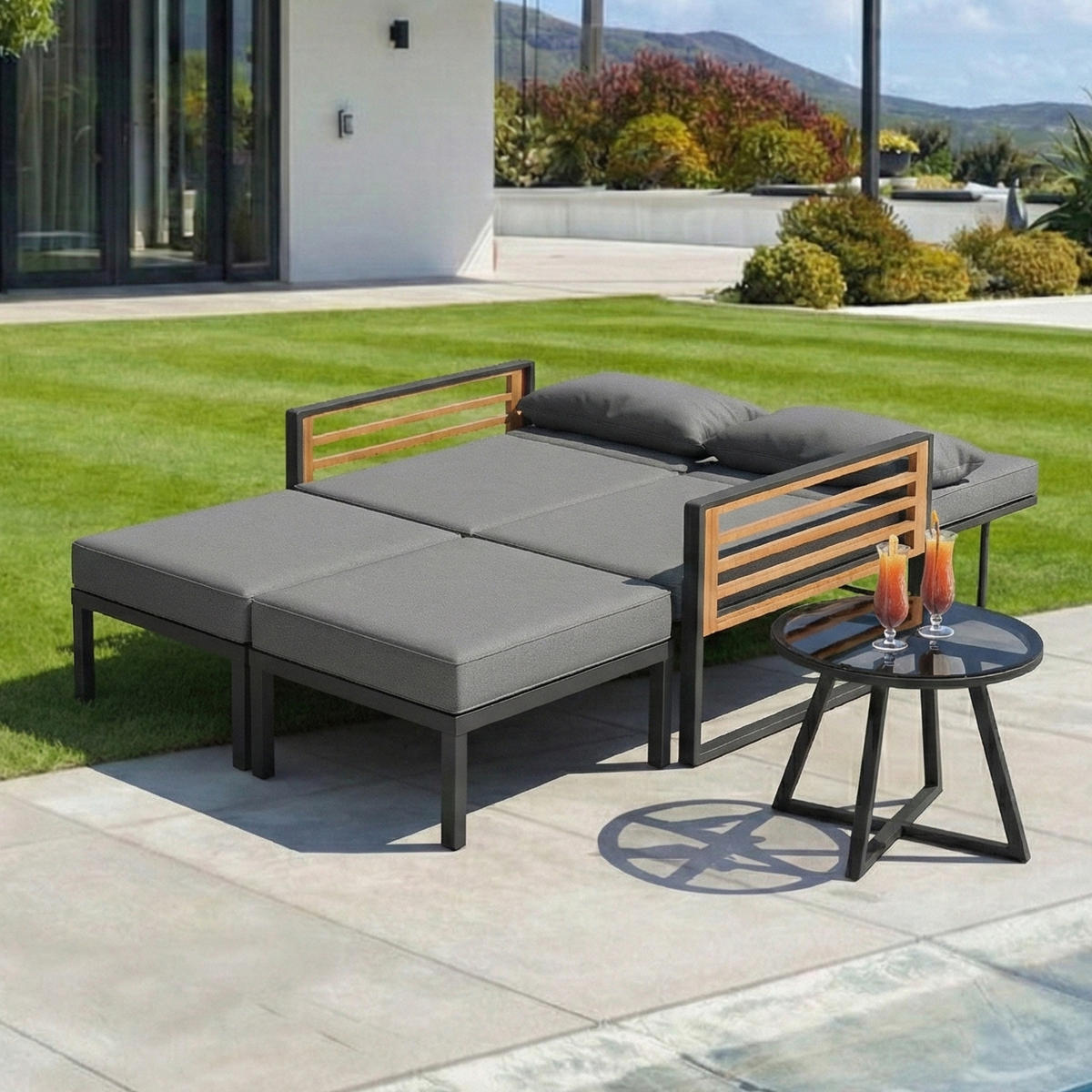 DOPPELLIEGE 2-4 Personen Mit Verstellbarer Rückenlehne Inkl. Kissen - Grau, Metall - FLIEKS