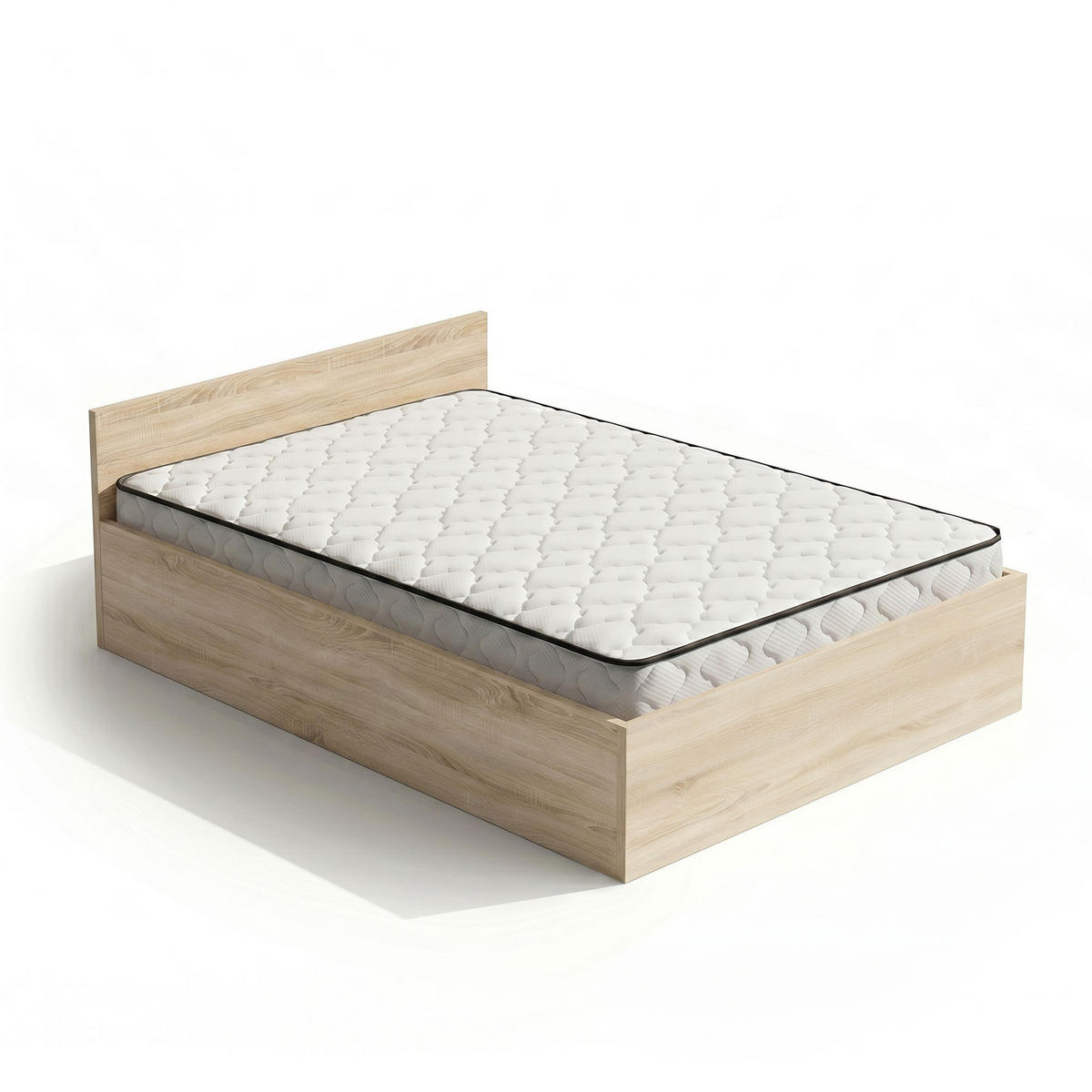 BETT mit Bettkasten 120x200 cm Metalllattenrost und Federkernmatratze Sonoma Eiche - Sonoma Eiche, Holzwerkstoff (120/200cm) - Akord