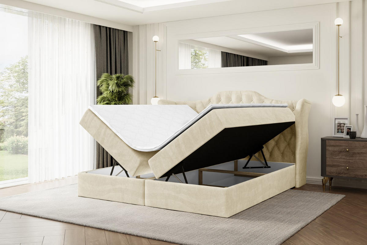 BOXBETT mit Matratze H4 und Lattenrost - VILA - 160x200 cm - H4 - Beige - Beige, Holzwerkstoff (160/200cm) - ALTDECOR