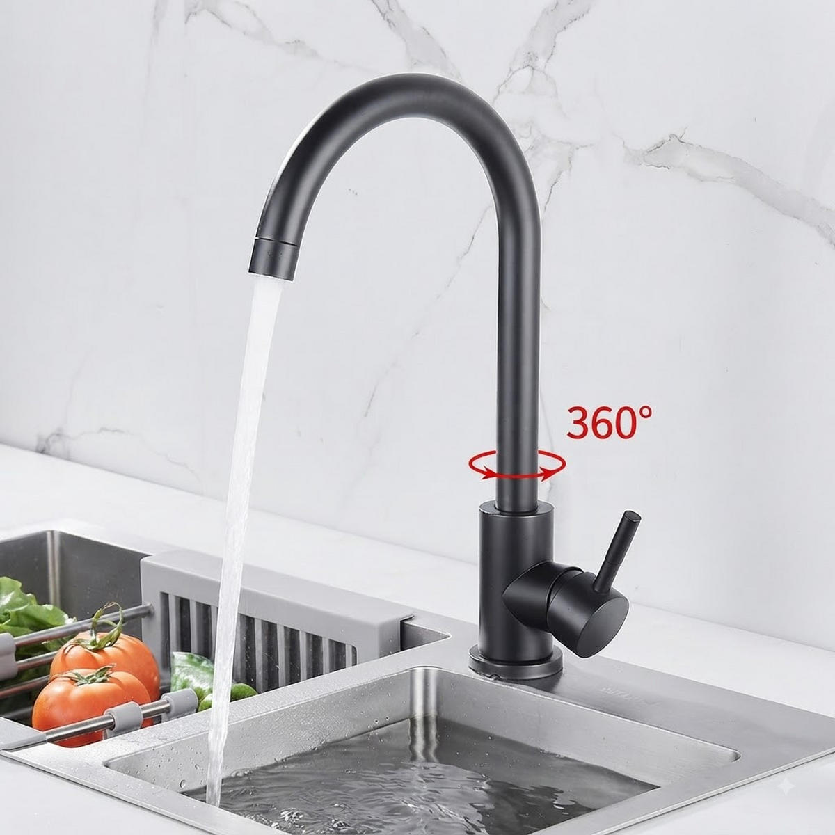 BADEZIMMERARMATUR, großer gebogener Warm- und Kaltwasserschlauch, 32.5cm hoch, schwarz. - Schwarz, Metall (41/7/24cm) - Vallsero