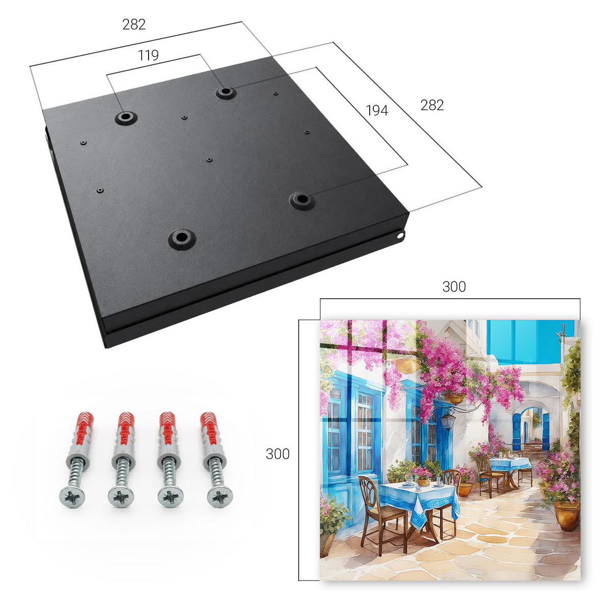 SCHLÜSSELBOX Schwarz 30x30 cm- Türöffnung nach rechts - Blumenallee - Blau, Metall (30/30/5cm) - TULUP