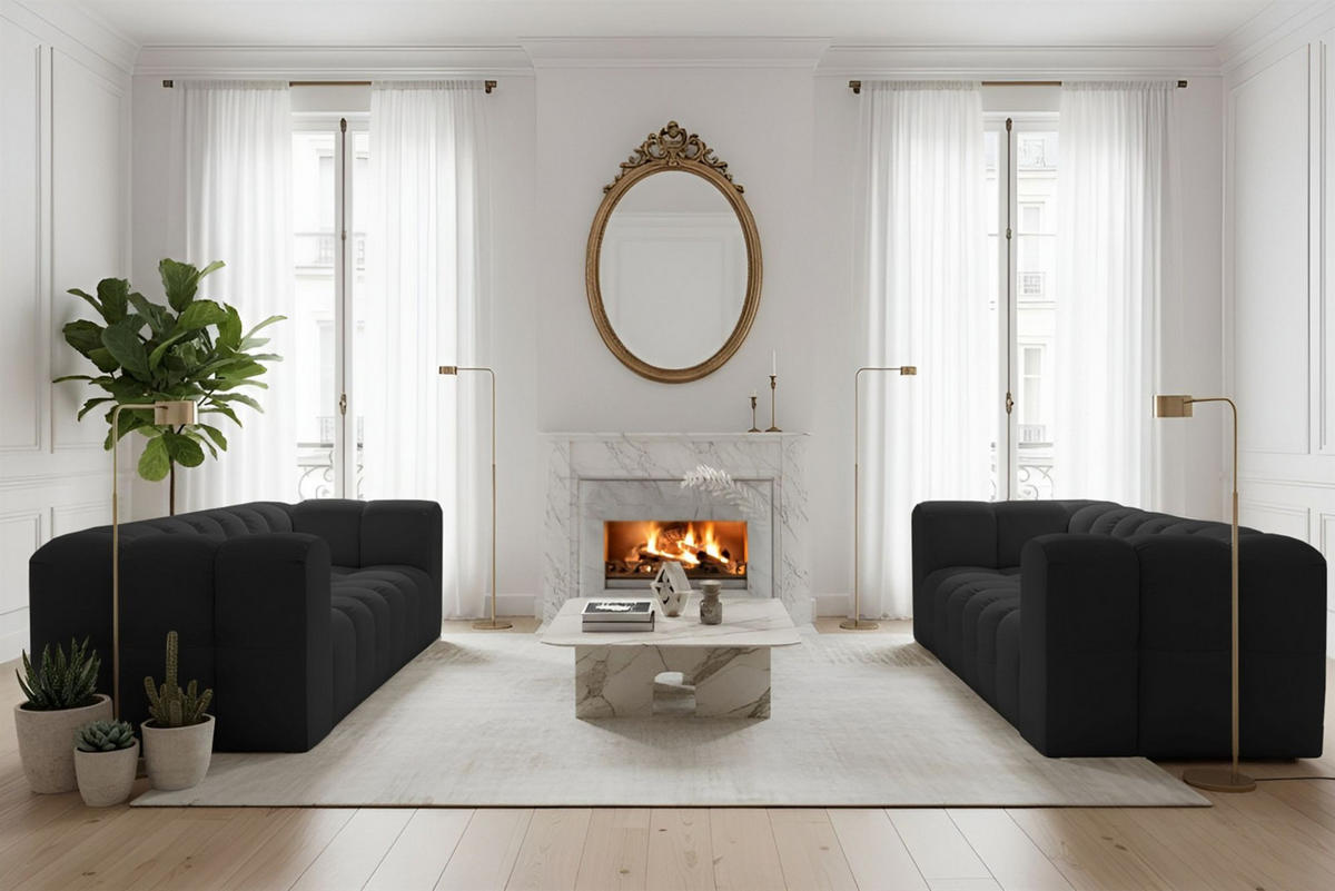 SOFASET Solvie 4-4 In Tiffani - Schwarz, Holzwerkstoff/Textil (250/75/106cm) - Fun Möbel