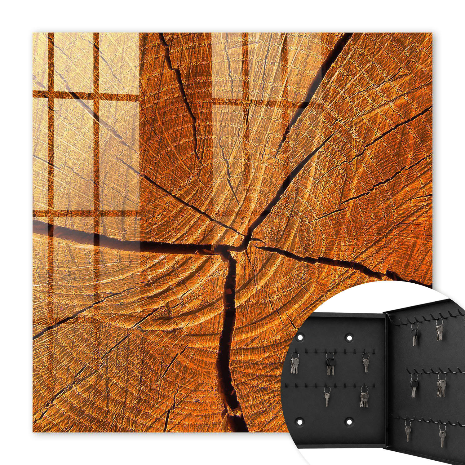 SCHLÜSSELBOX Schwarz 30x30 cm- Türöffnung nach rechts - Holzmaserung - Orange, Metall (30/30/5cm) - TULUP