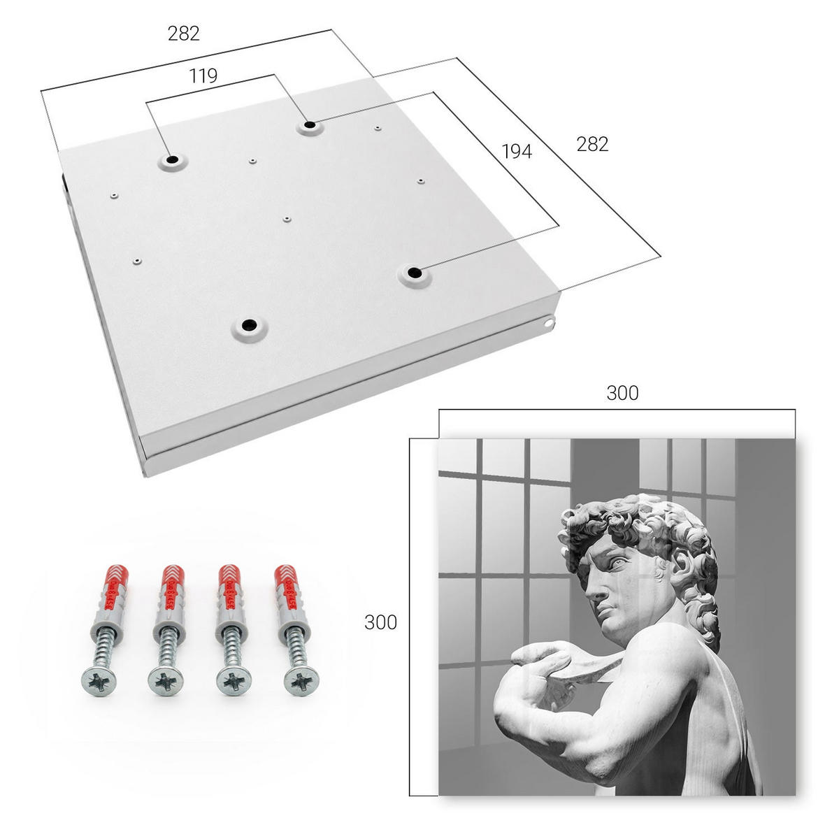 SCHLÜSSELBOX Weiß 30x30 cm – Türöffnung nach rechts - Klassische Eleganz - Grau, Metall (30/30/5cm) - TULUP