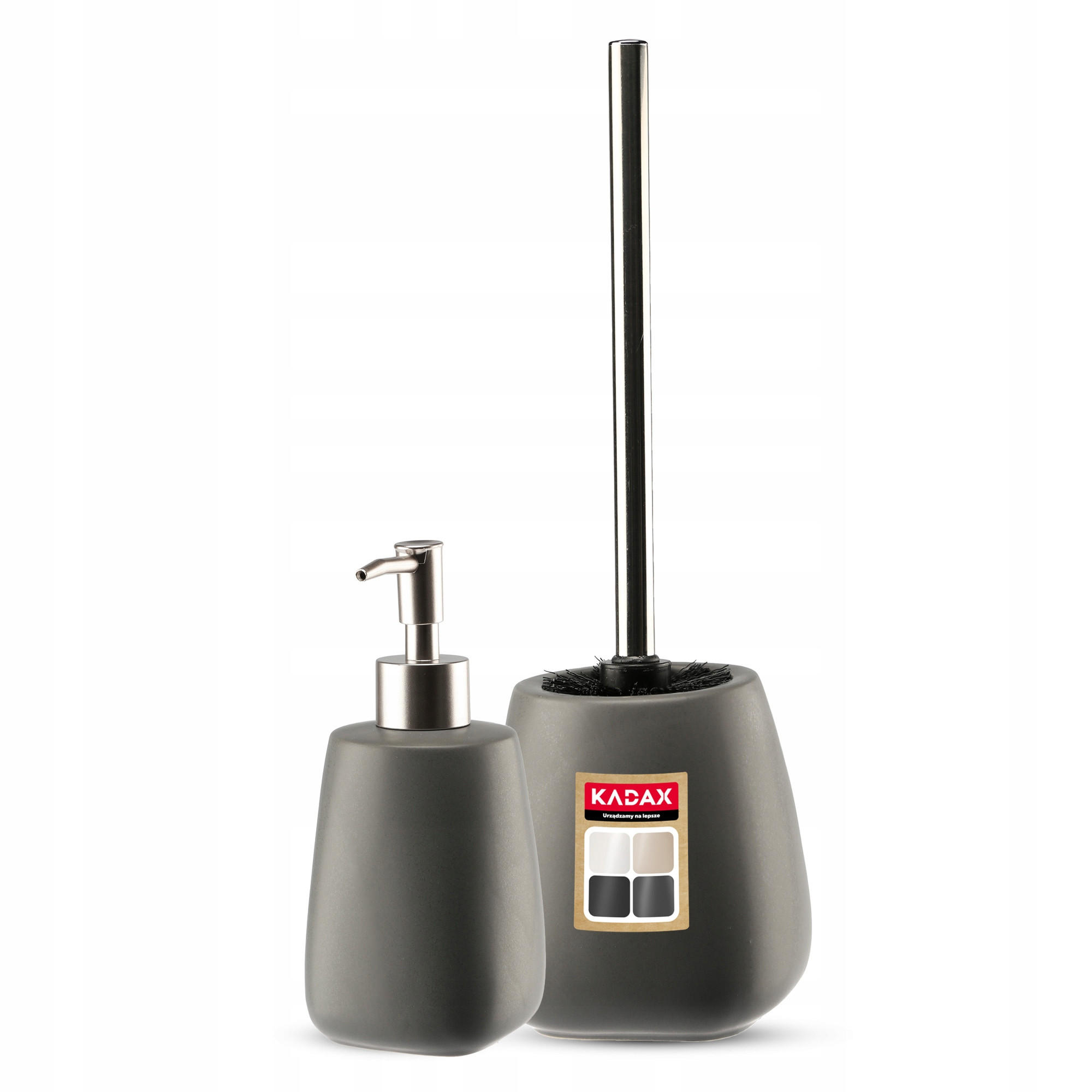 BADEZIMMERSET SEIFENSPENDER + WC-Bürstengarnitur, grau - Grau, Keramik/Kunststoff (12/36cm) - KADAX