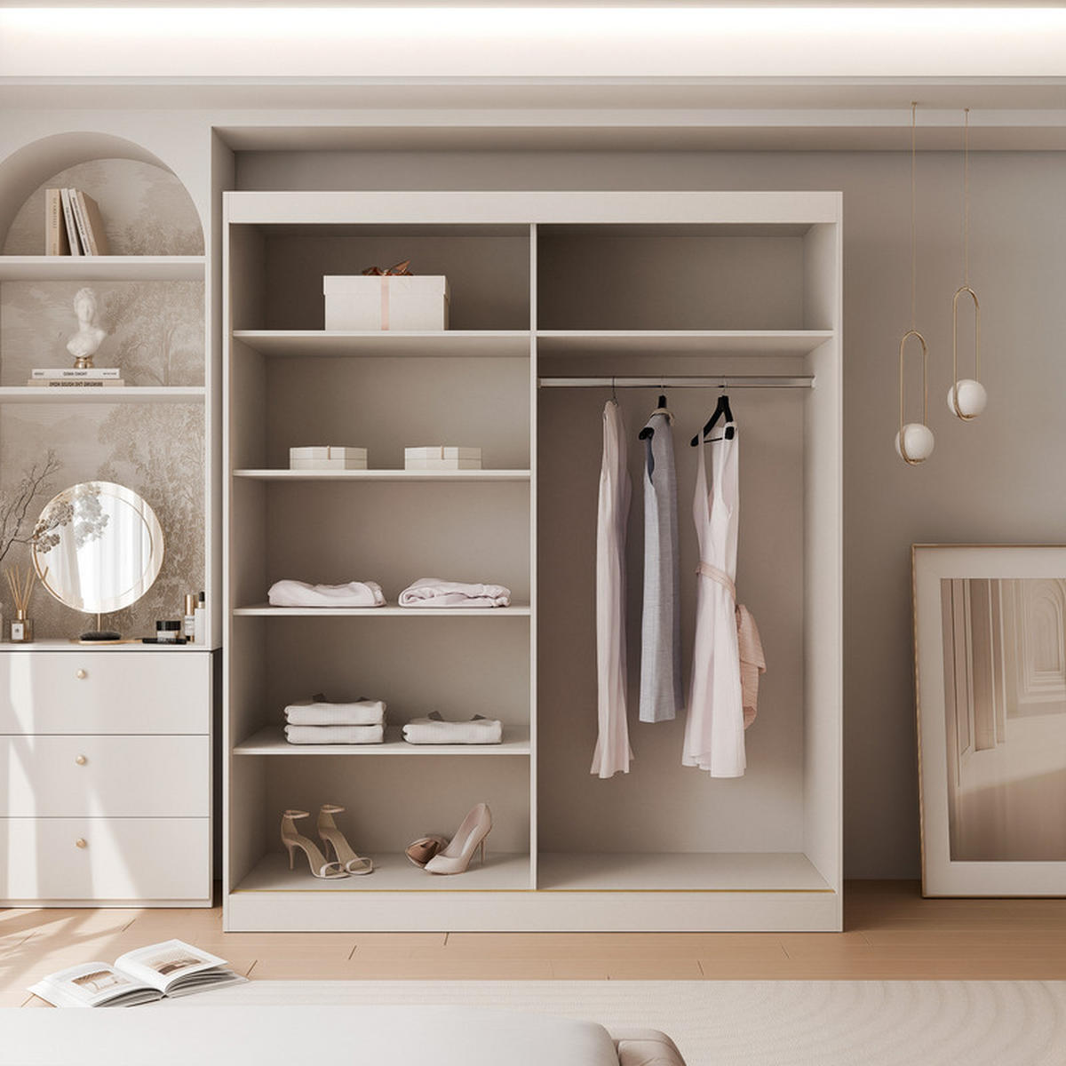 SCHWEBETÜRENSCHRANK CLARITY 2-türig 200/65/215 cm Kaschmir / goldene Griffe - Kaschmir/Goldfarben, Holzwerkstoff/Kunststoff (200/215/65cm) - Idohome