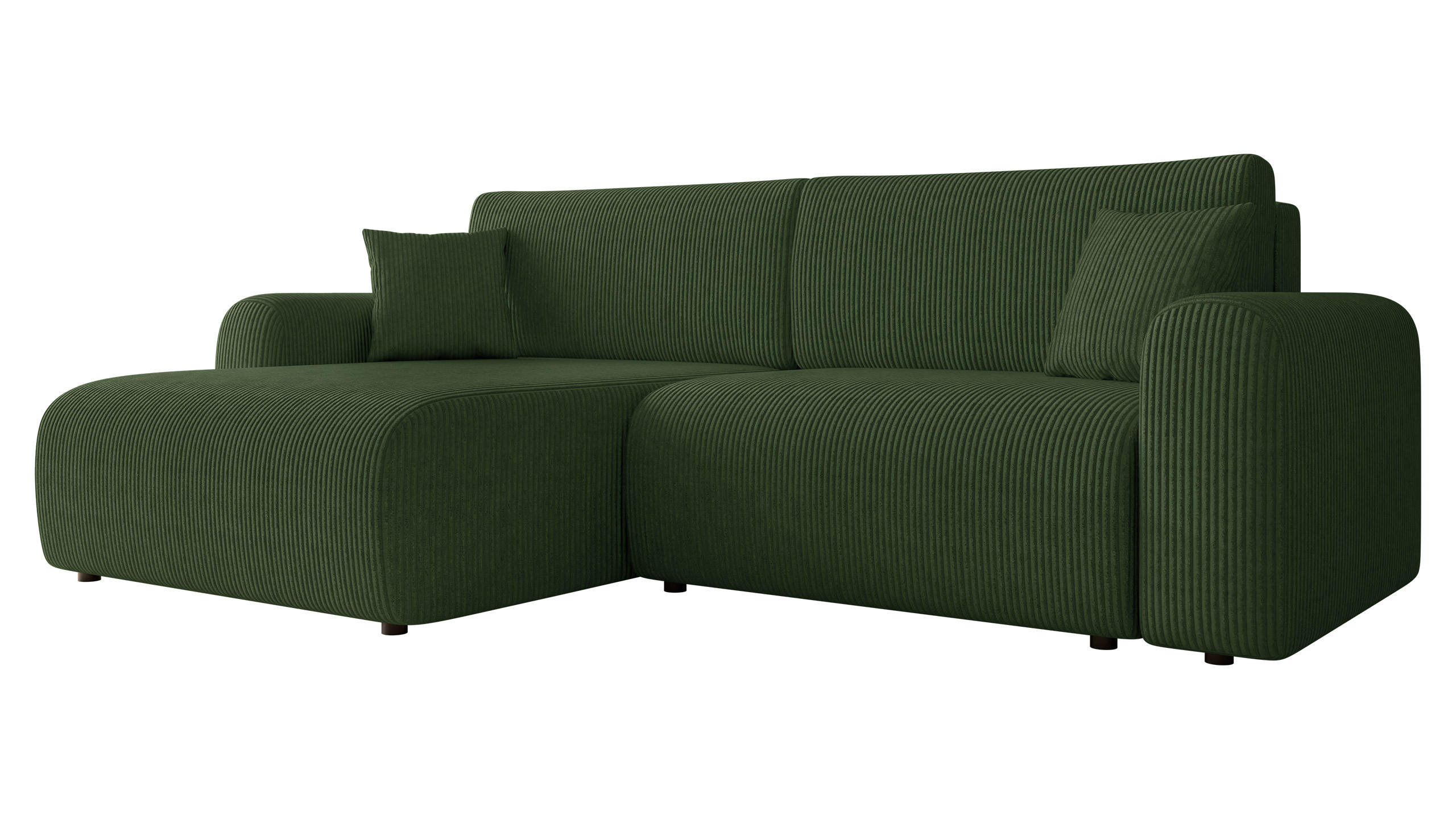 ECKSOFA Floryn L Cord - Schwarz/Grün, Holz/Kunststoff (245/145cm) - MIRJAN24
