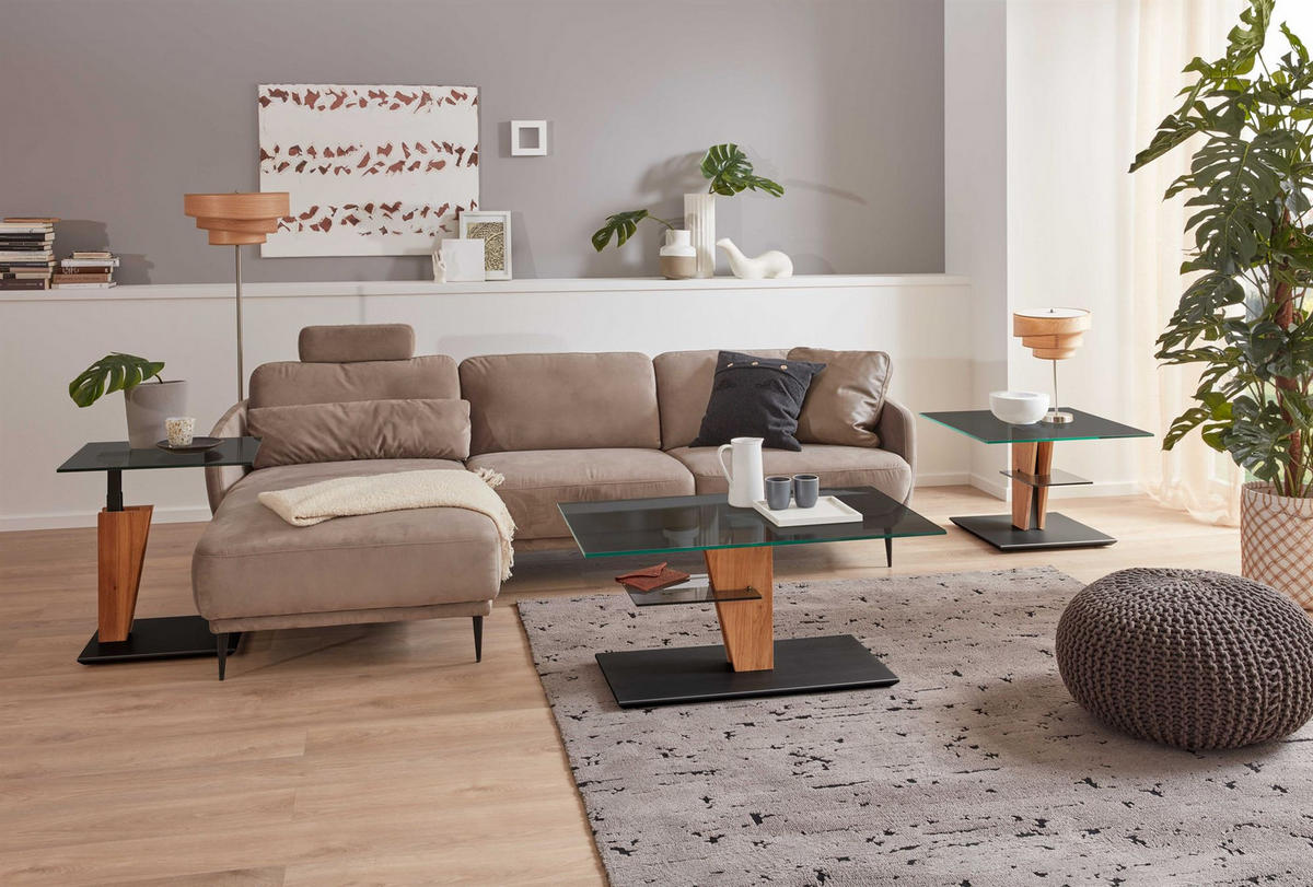 BEISTELLTISCH höhenverstellbar Clio 55x47x47 Parsolglas Wildeiche/Grau - Wildeiche/Grau, Glas (55/47/47cm) - 58aufmkessel