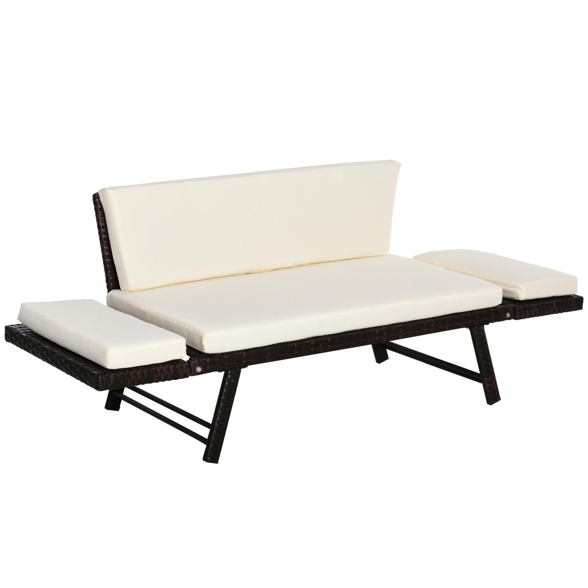 POLYRATTAN GARTENSOFA 2 SITZER DE-06506 klappbar, Armlehnen, Liegefunktion Braun - Braun, Textil/Metall (63/67/129cm) - ComfortXL