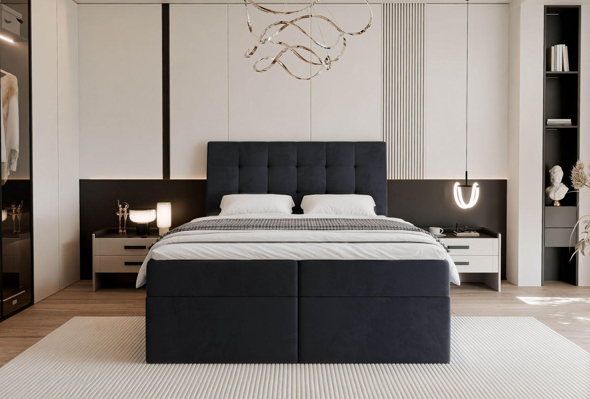 BOXBETT 180x200 cm mit Topper - Schwarz, Textil (180/200cm) - Idohome
