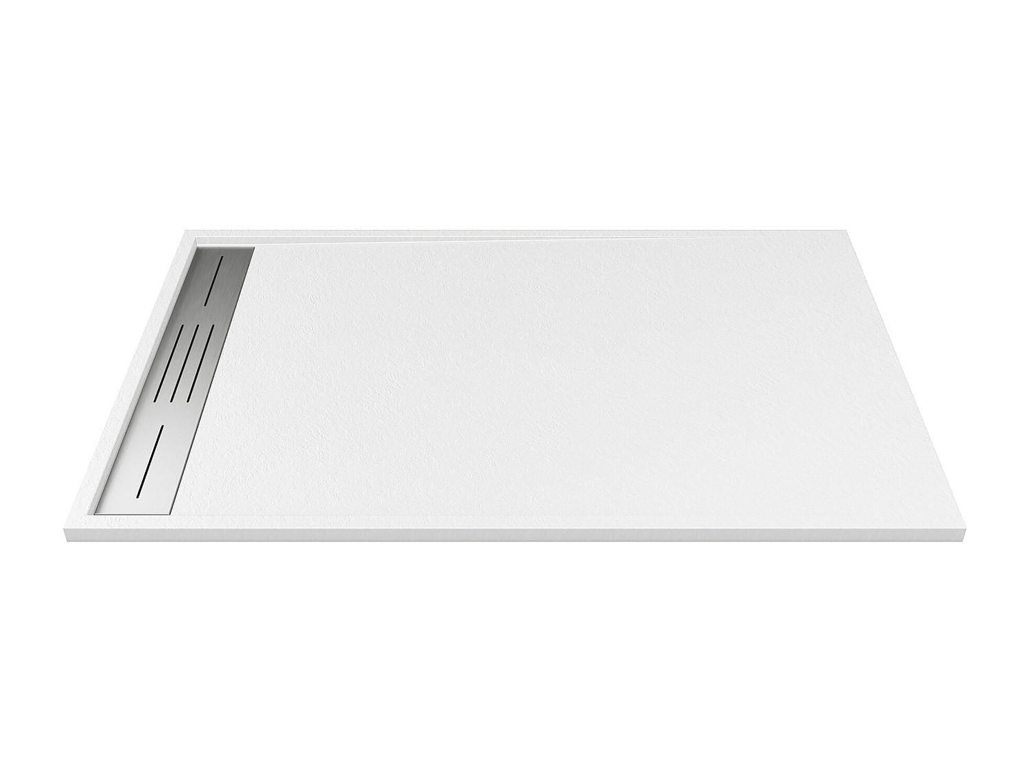 DUSCHWANNE - 140 cm x 80 cm - Harz - Weiß - LYROSA - Weiß, Kunststoff (80cm) - Vente-Unique