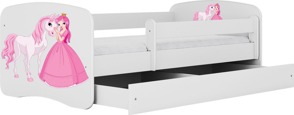 KINDERBETT Emily mit Schublade und Matratze, Weiß 80x180 cm - Weiß/Rosa, Holzwerkstoff (180/80cm) - WFL GROUP