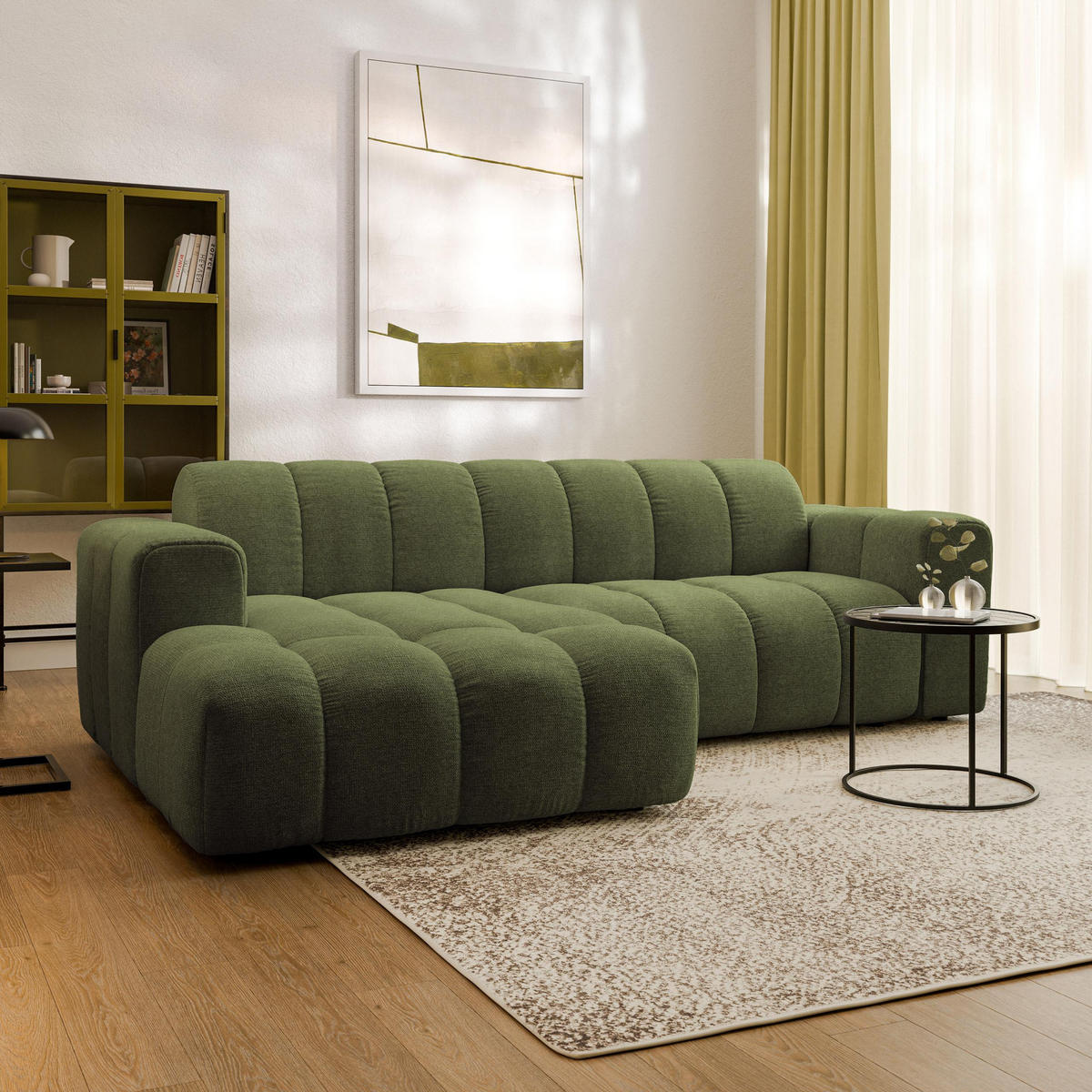 ECKSOFA TISI Olivgrün Strukturstoff - Olivgrün, Holz (274/165cm) - MASSENO