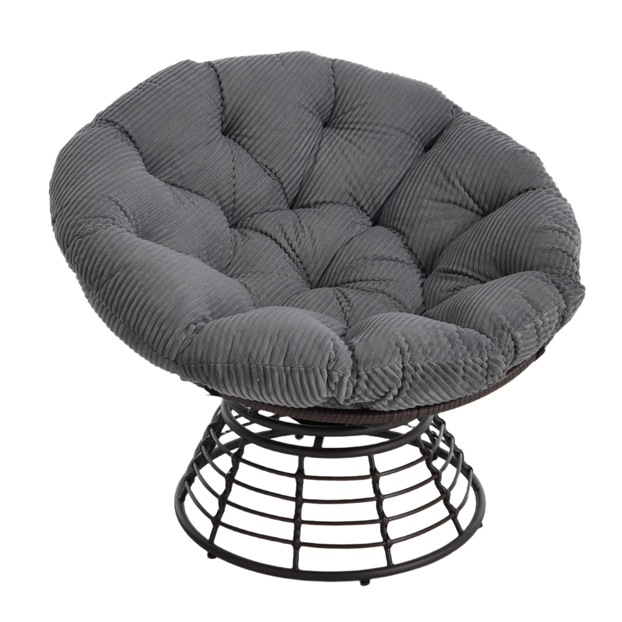 GARTEN-RELAXSESSEL Papasansessel, 360° drehbar,Rattan, Grau - Hellgrau, Metall (60/67/92cm) - LVHOM