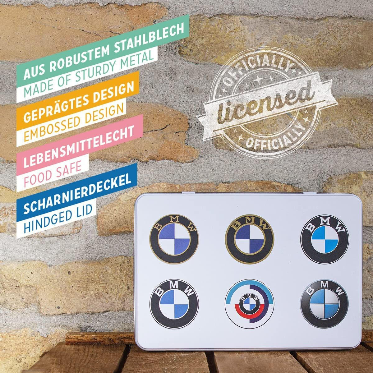 VORRATSDOSE flach BMW Logo Evolution - Multicolor, Metall (23/7/16cm) - Nostalgic-Art