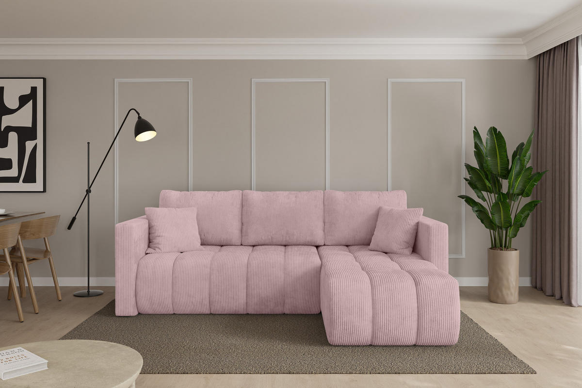 ROHOVÁ SEDAČKA s funkcí spaní, otoman vpravo GARD-L 226x146x85 růžová manšestr - růžová/černá, kompozitní dřevo/textil (226/146cm) - ALTDECOR
