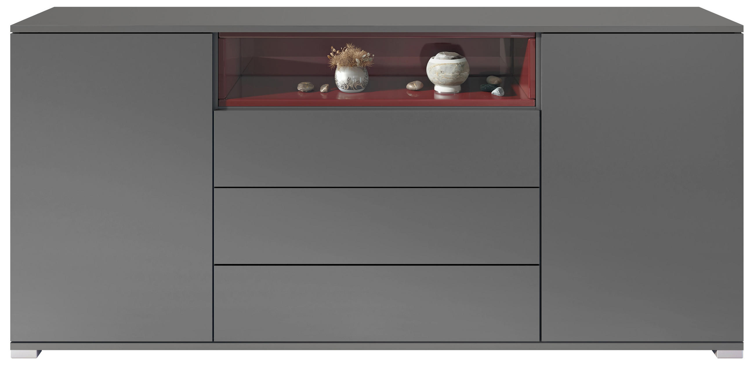 SIDEBOARD Skadu Bordeaux Hochglanz - Bordeaux, Holzwerkstoff (166.5/75.5/35cm) - Vladon