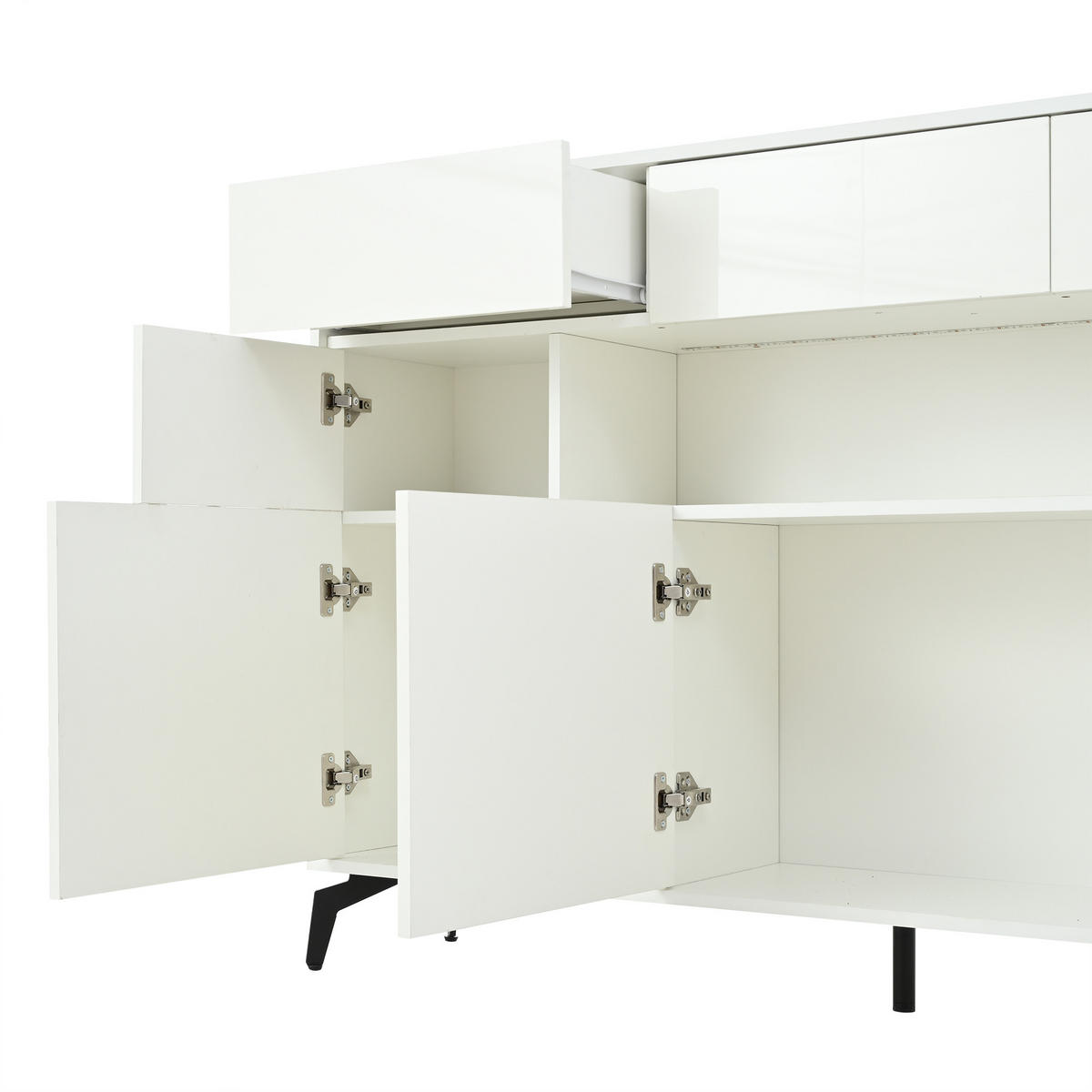 SIDEBOARD LED Weiß 3 Schubladen 5 Türen 140x30x94cm Hochglanz - Weiß, Holzwerkstoff (30/94/140cm) - FLIEKS