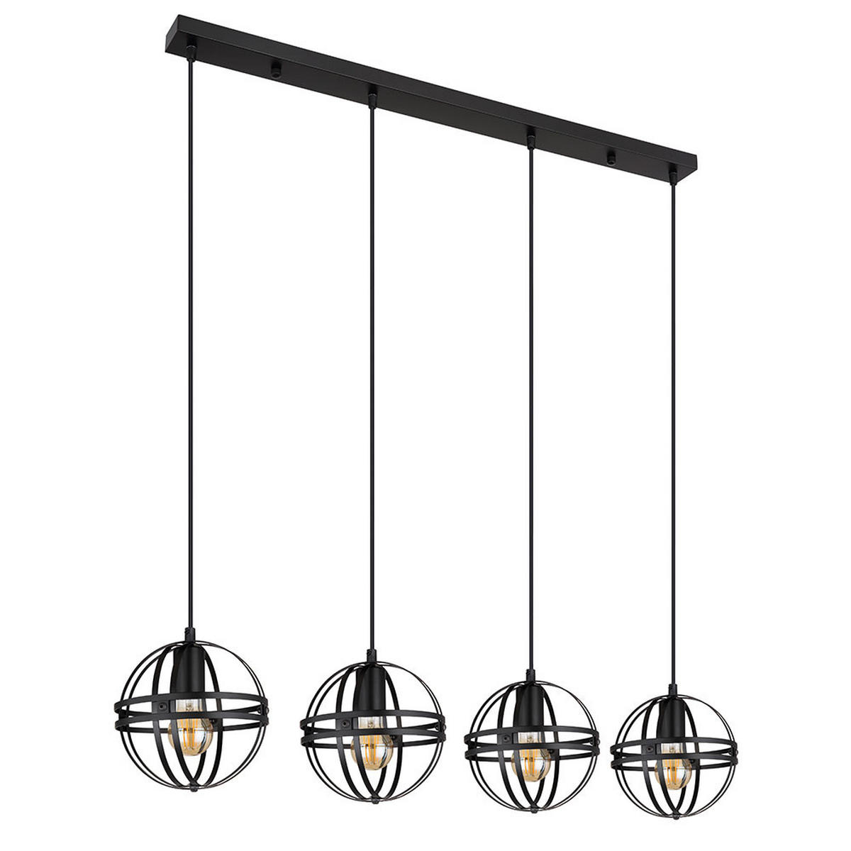 HÄNGELEUCHTE Metall Schwarz matt 4-flammig - Schwarz, Metall (100/20/120cm) - Globo Lighting