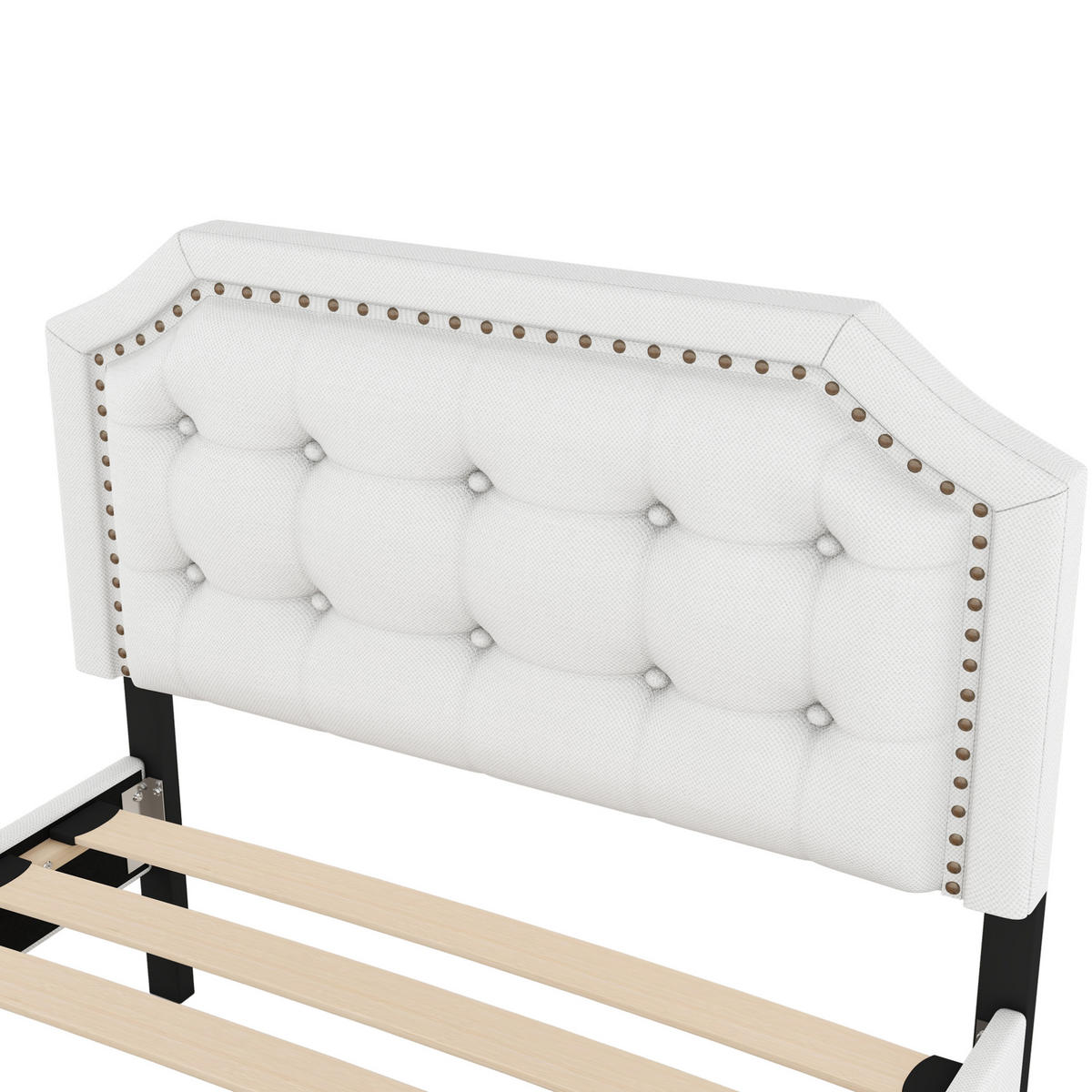 BETT mit 2 Schubladen 90x200 cm MDF und Leinenstoff Hellbeige - Beige, Metall (90/200cm) - Meubliv
