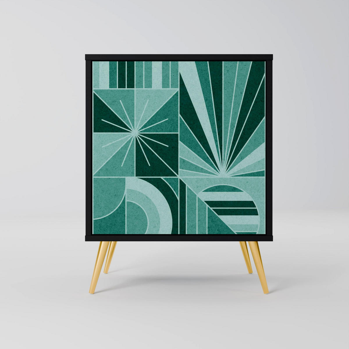 SIDEBOARD HARMONIC GRID, Schwarz, 57,5x42x72,5 cm, Schwarze Metallfüße - Multicolor/Schwarz, Holzwerkstoff/Metall (57.5/72.5/42cm) - SpaceRebels