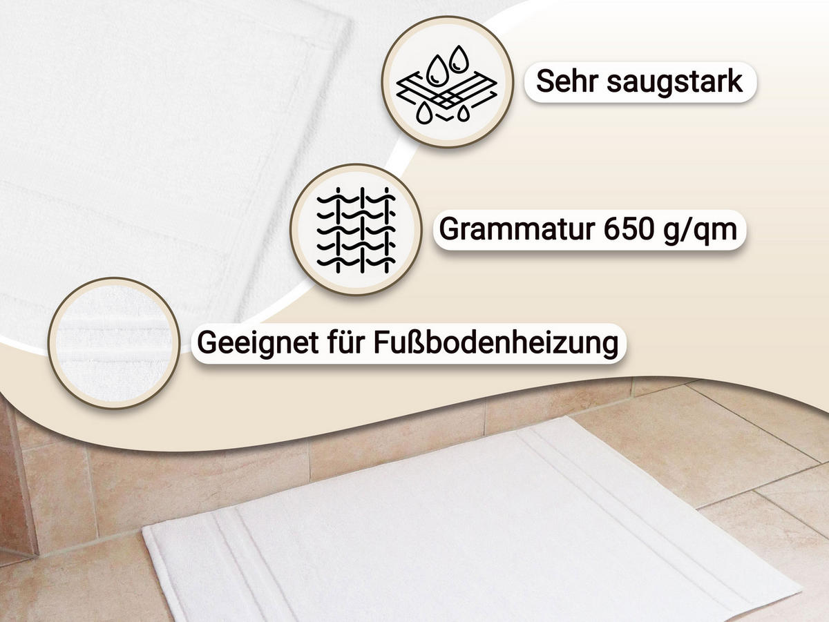BADEMATTE, 2er-Set, 50x70 cm, 100% Baumwolle, Weiß - Weiß, Textil (70/50cm) - Zollner