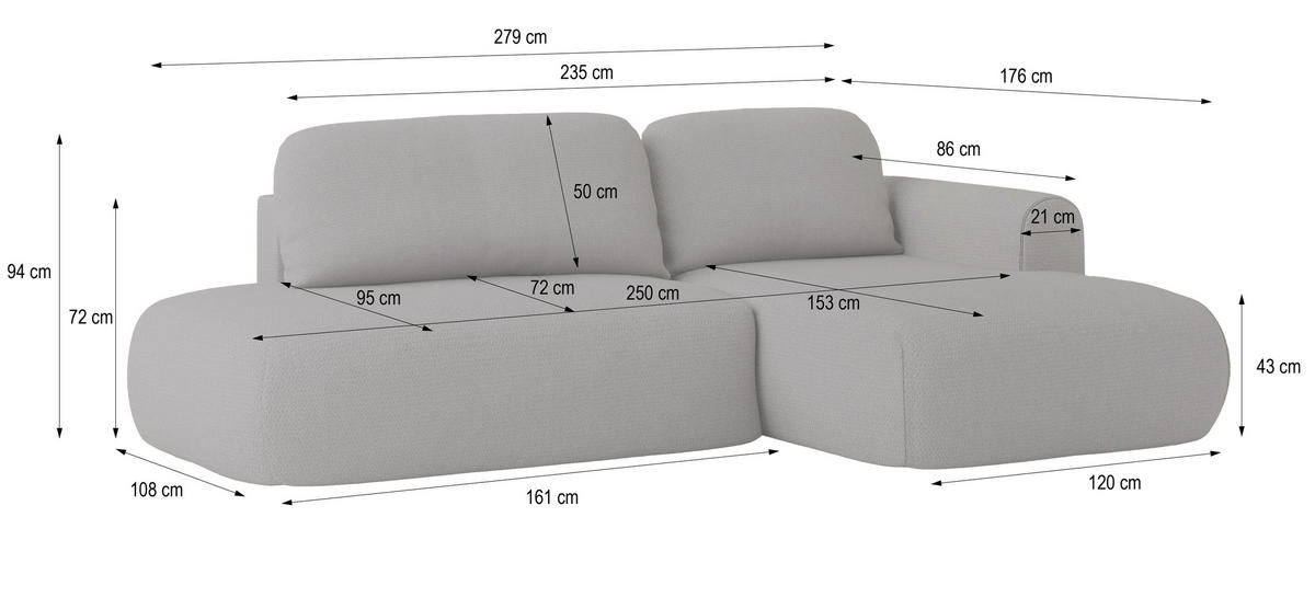 ECKSOFA NUVIRA L-S Creme Geflochtener Stoff mit Schlaffunktion - Creme, Holz (274/165cm) - MASSENO