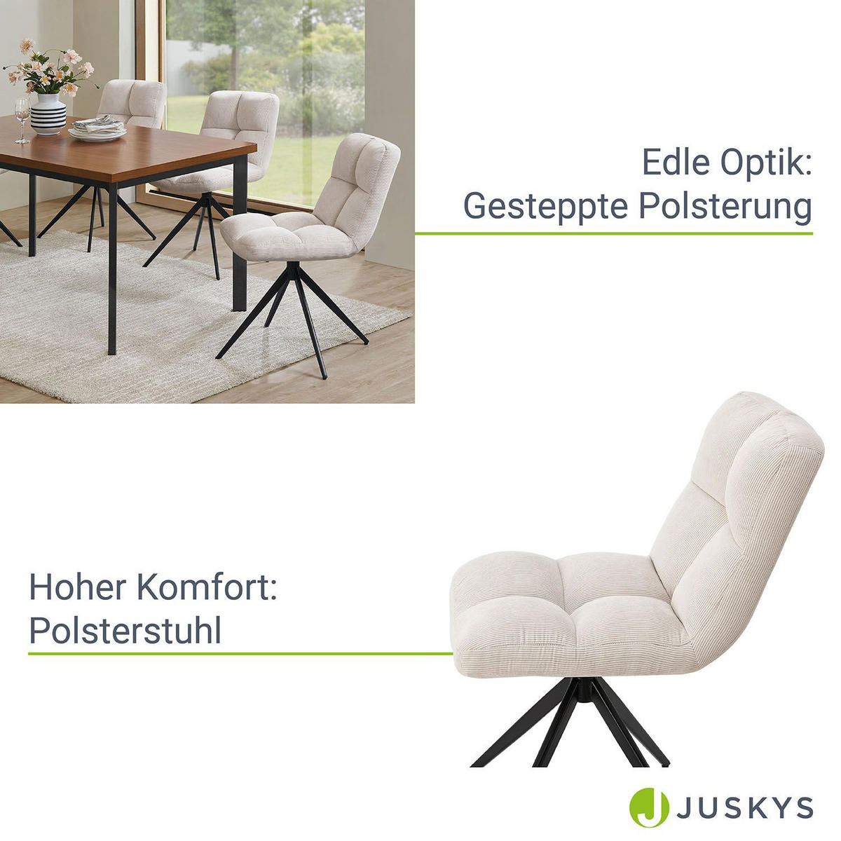 DREHSTUHL Dallas cord beige (2er-Set) - Beige, Textil (45/84/45cm) - Juskys