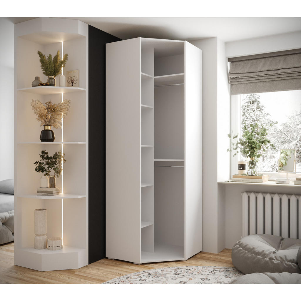 Thumbnail - Möbel Kryspol Drehtürenschrank, Weiß, Gold, Metall, Nachbildung, 81.7x236.7x81.7 cm, Schlafzimmer, Kleiderschränke, Dreh...