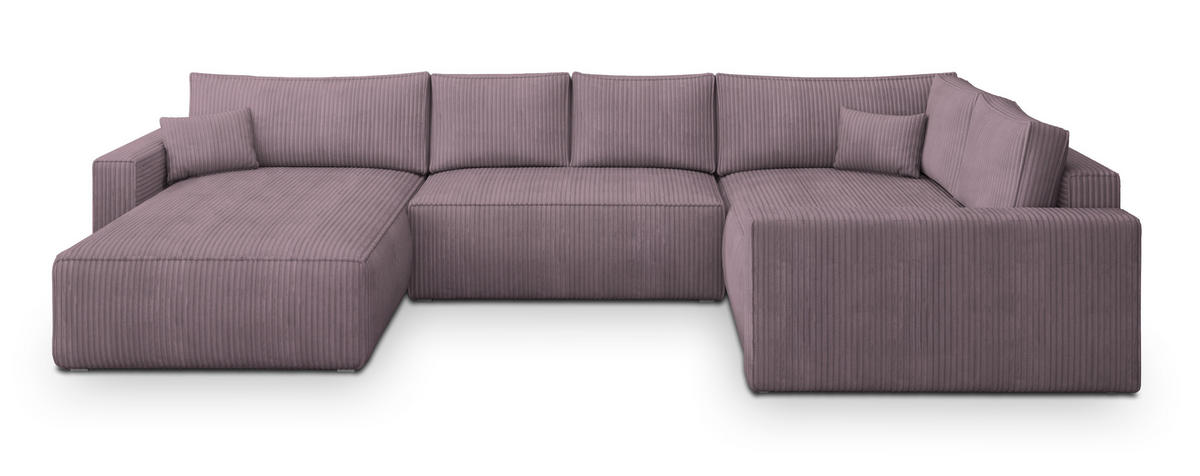 WOHNLANDSCHAFT VELAMI R-S Lila Kordstoff mit Schlaffunktion - Lila, Holz (365/83/194cm) - MASSENO