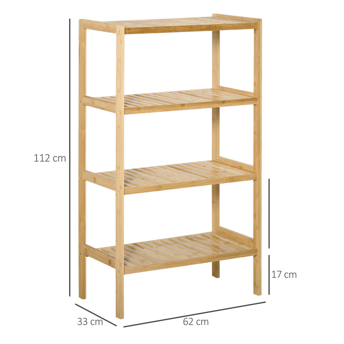 STANDREGAL Bücherregal 4-stufiges Bambusregal Büroregal Lagerregal Natur - Naturfarben, Naturmaterialien (33/112/62cm) - HOMCOM