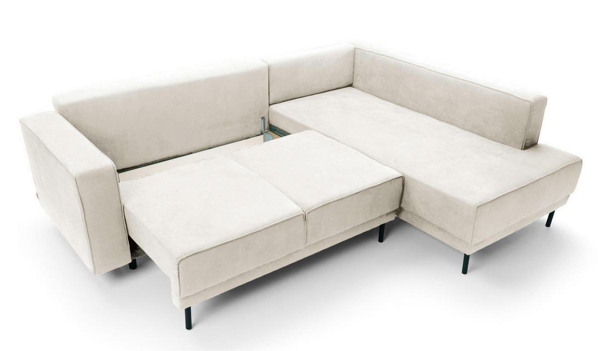 ECKSOFA Rodario Hellbeige Velours - Ecru/Schwarz, Textil/Metall (247/187cm) - Selsey