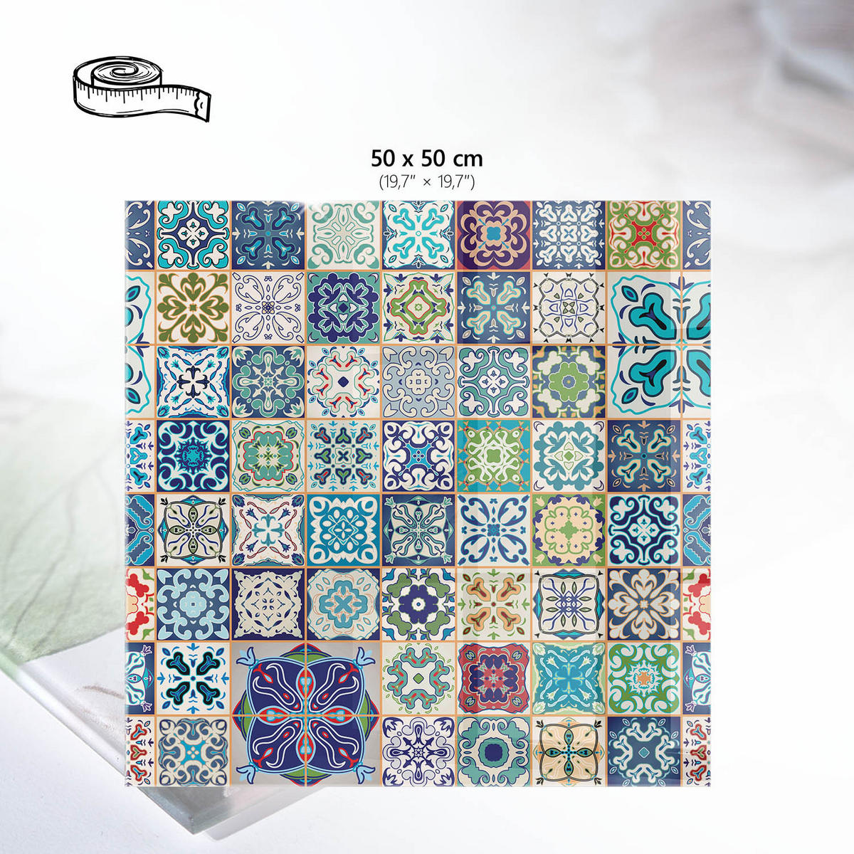 TISCHPLATTE 50x50 cm – Farbenfrohe Mosaike - Grau, Glas (50/50/0.4cm) - Wallfluent